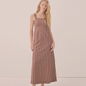 PACT Canopy Tank Dress Linen Blend Women's XS Mahogany Striped Long